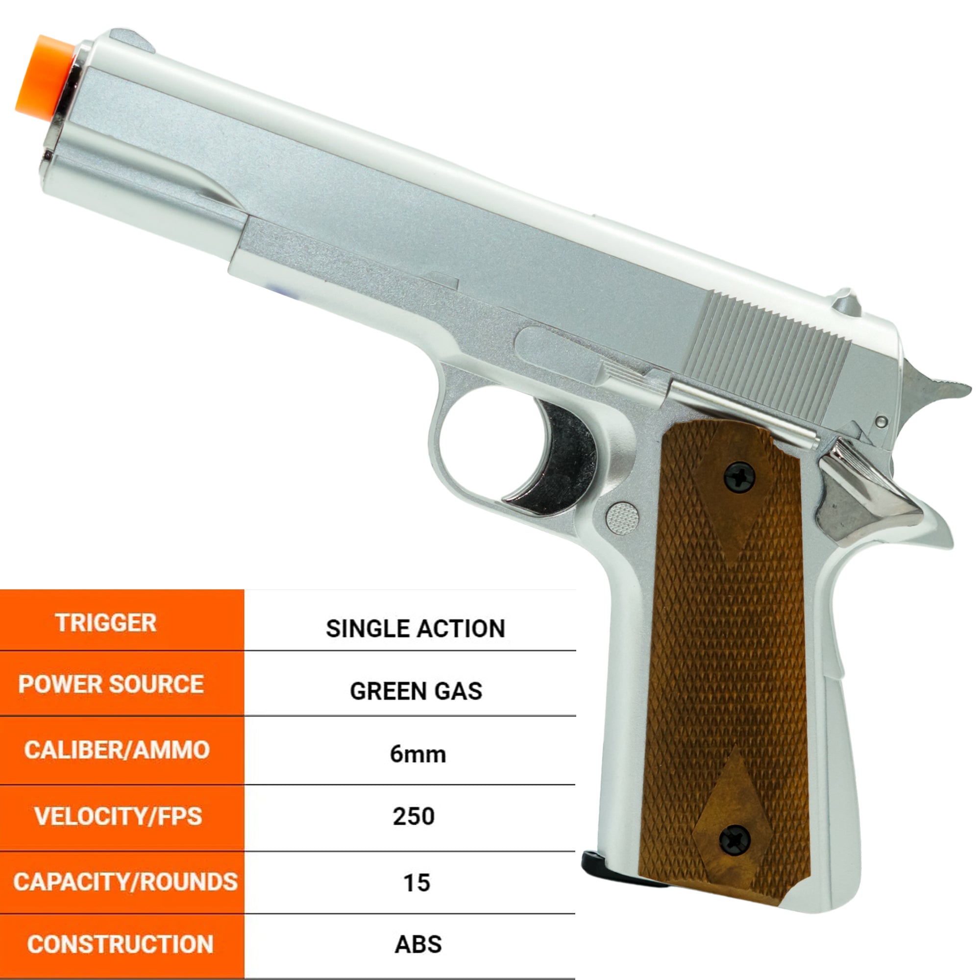 HFC Gas Powered Non-Blowback Airsoft Pistol Silver - HG-121-S