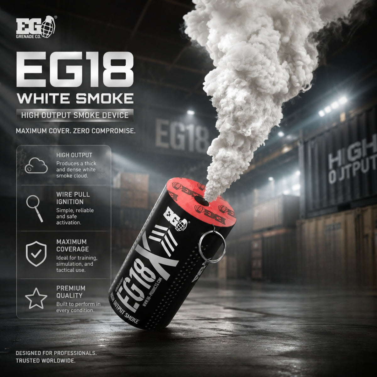 Enola Gaye Extreme Output Airsoft Wire Pull Large Smoke Grenade - EG18X-White
