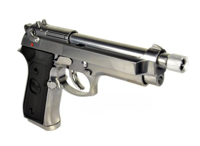 SR92 Gas Blowback Silver Pistol with Silencer GB-0709-SP