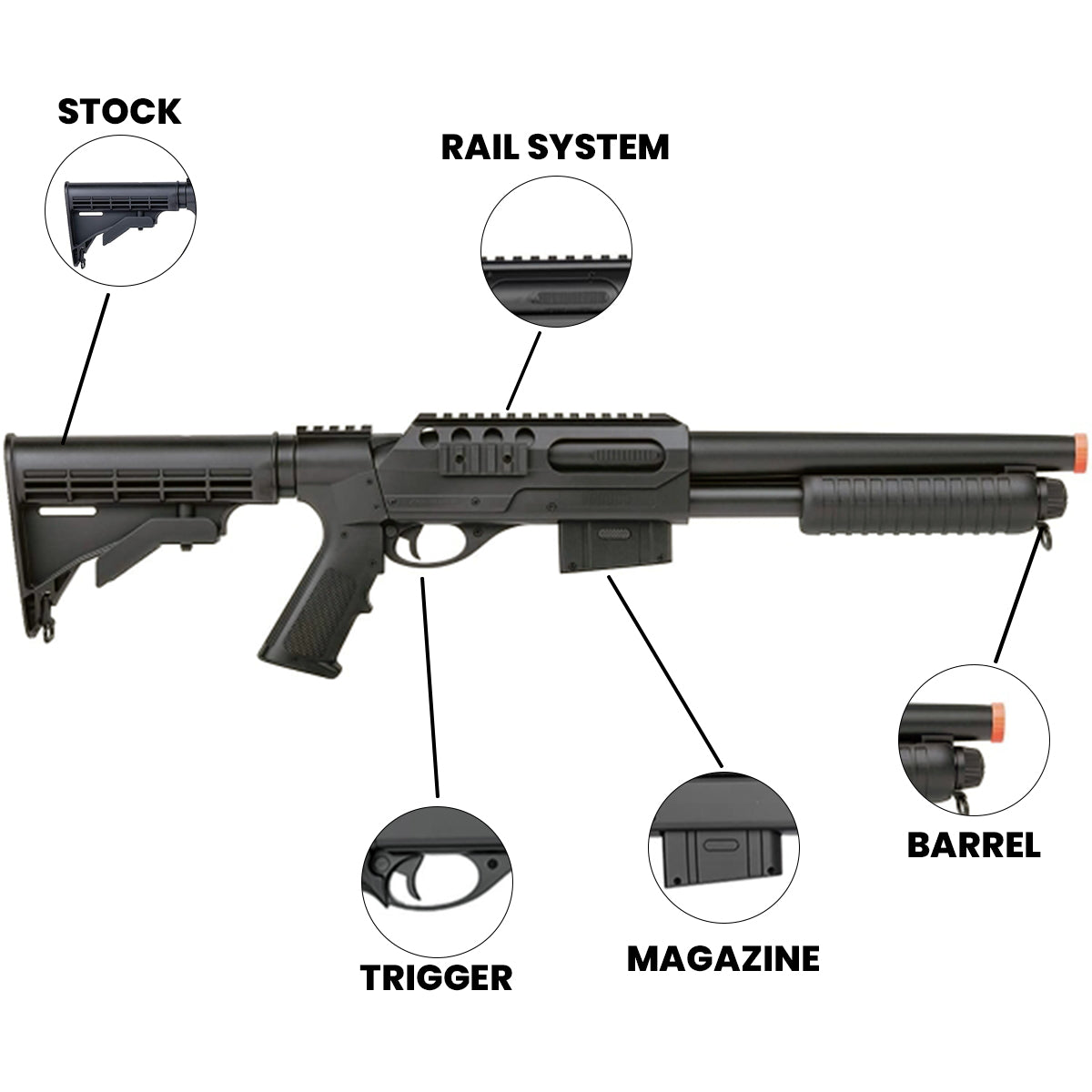 Double Eagle M47-D1 Pump Action Spring Airsoft Shotgun - M47-D1