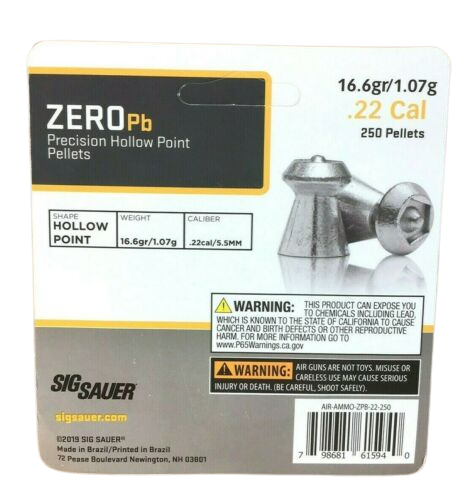 Sig Sauer .22 Caliber Zero Lead Hollow Point Pellets 16.6gr 250 CT Blister – AIR-AMMO-ZPB-22