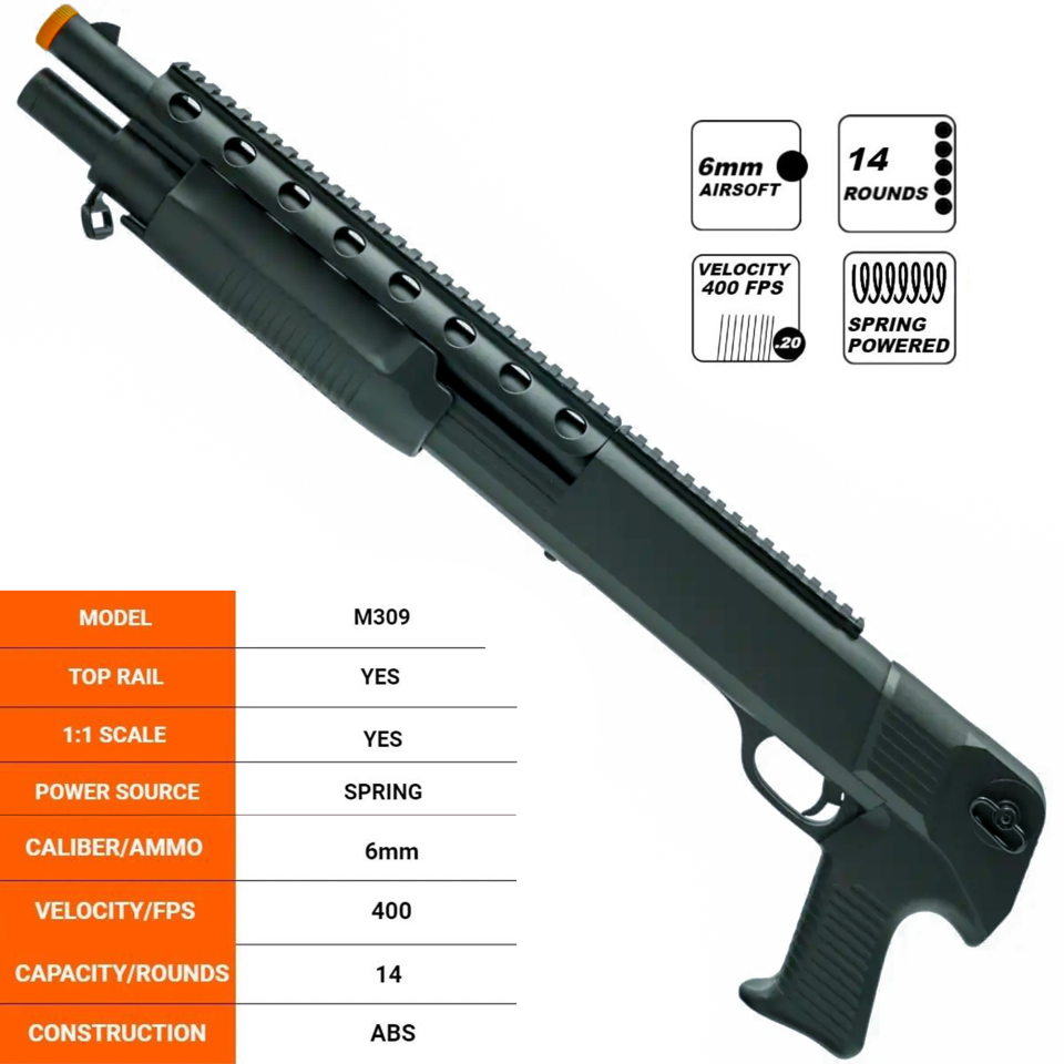 Double Eagle Airsoft Shotgun Pump Action Spring Powered - M309