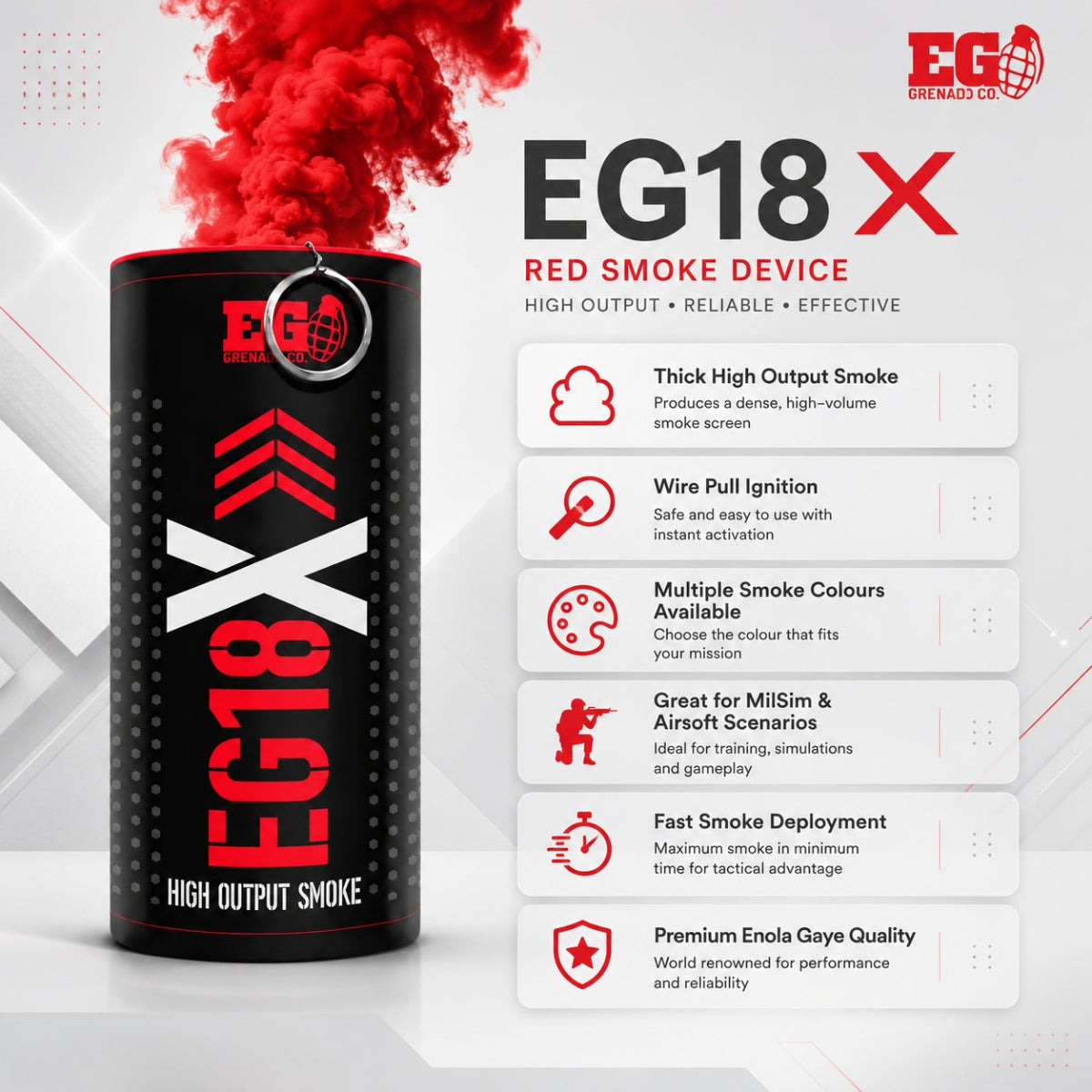 Enola Gaye Extreme Output Airsoft Wire Pull Large Smoke Grenade - EG18X-Red