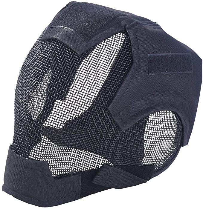 AIRSOFT FENCING SAFETY MESH MASK FULL FACE AND EARS PROTECTION BLACK MA-19-BK