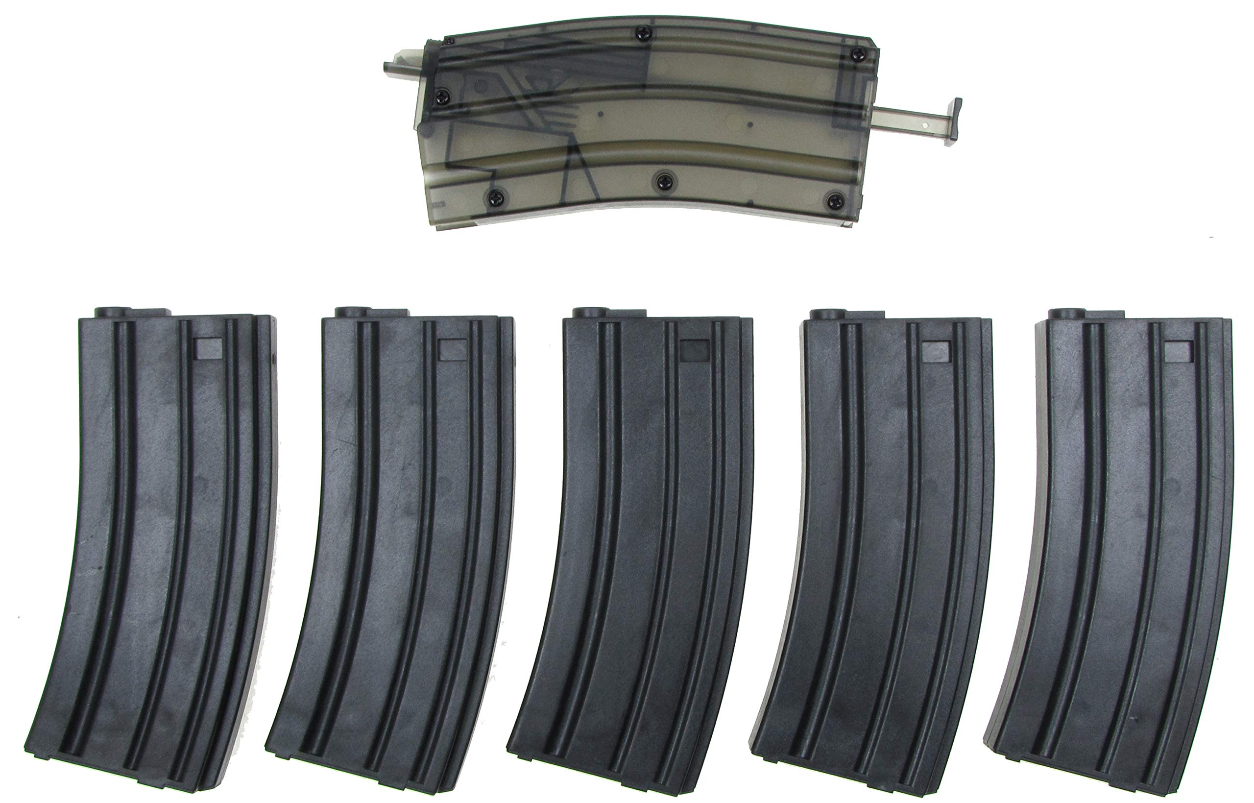 5PCS OF 140 ROUNDS M4 MID CAP POLYMER MAGAZINE SET BLACK WITH 500 ROUNDS SPEED LOADER SM4-108BK
