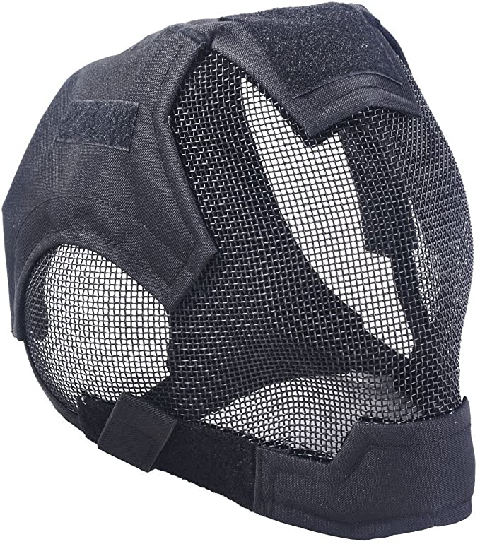 AIRSOFT FENCING SAFETY MESH MASK FULL FACE AND EARS PROTECTION BLACK MA-19-BK