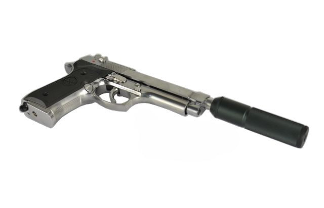 SR92 Gas Blowback Silver Pistol with Silencer GB-0709-SP