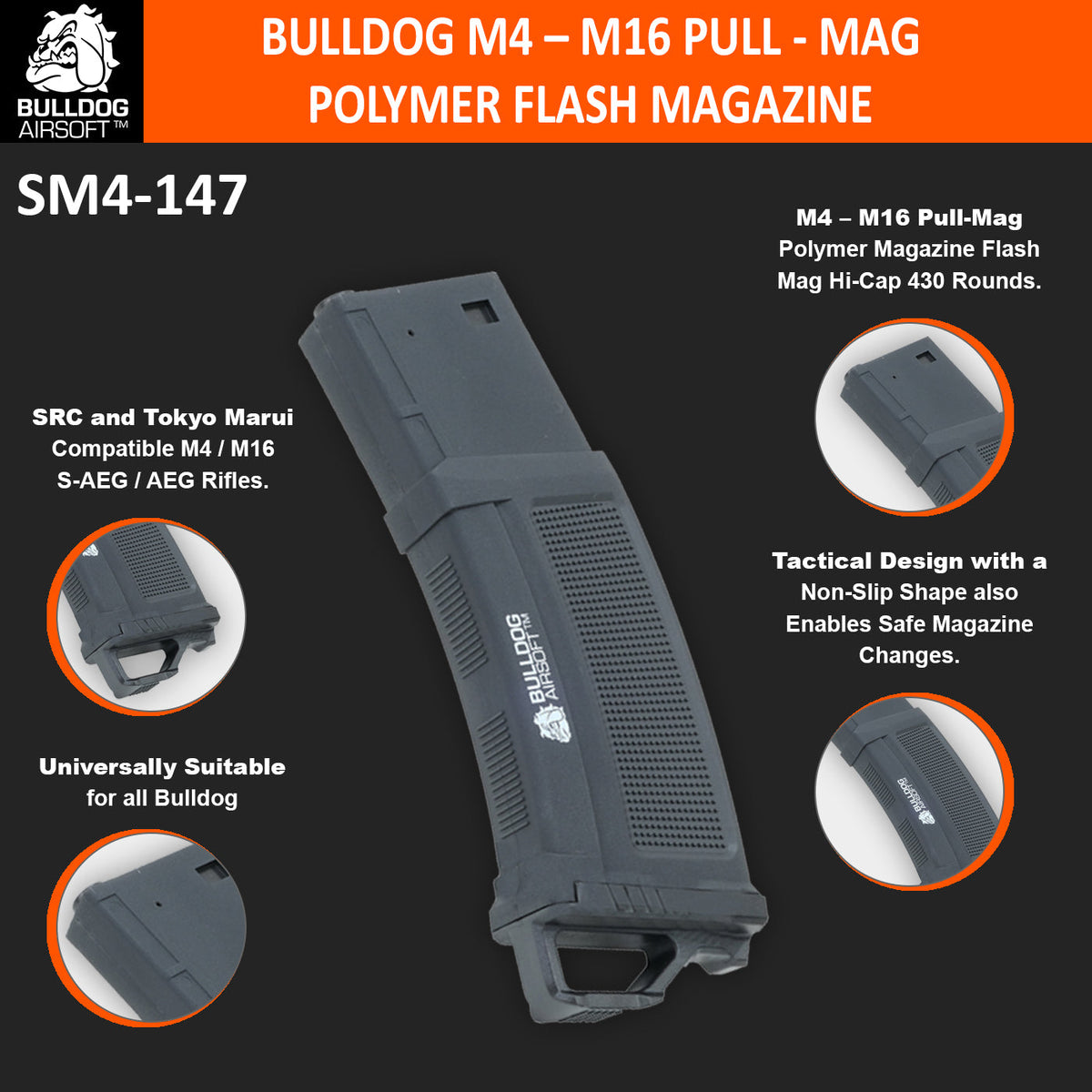 Bulldog M4/M16 430 Round Pull Mag Hi Cap AEG Magazine
