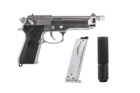 SR92 Gas Blowback Silver Pistol with Silencer GB-0709-SP