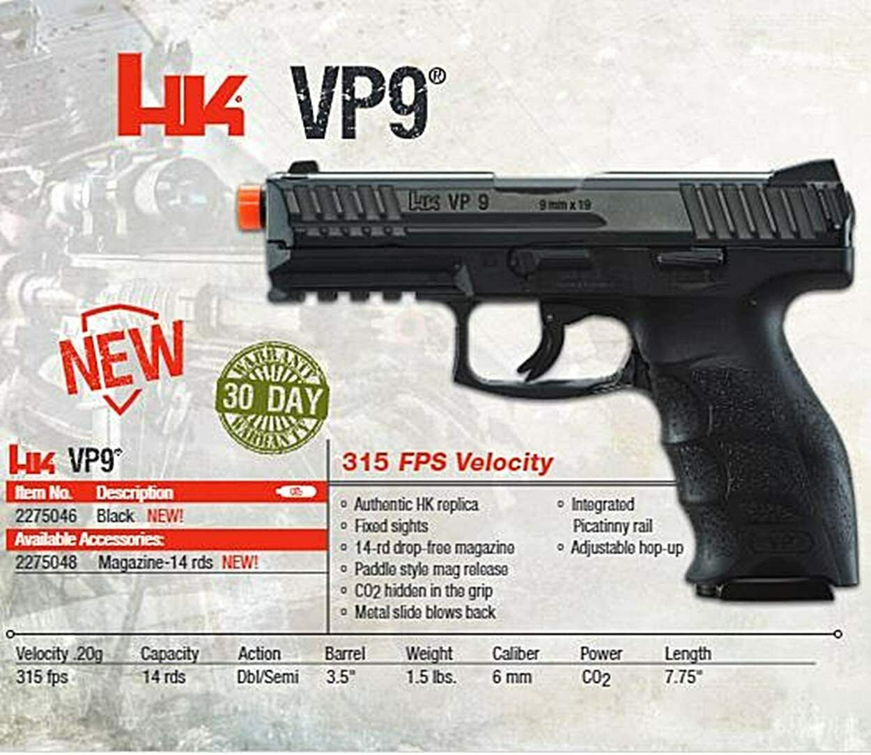 HK VP9 CO2 POWERED HALF BLOWBACK AIRSOFT PISTOL 6MM 2275046